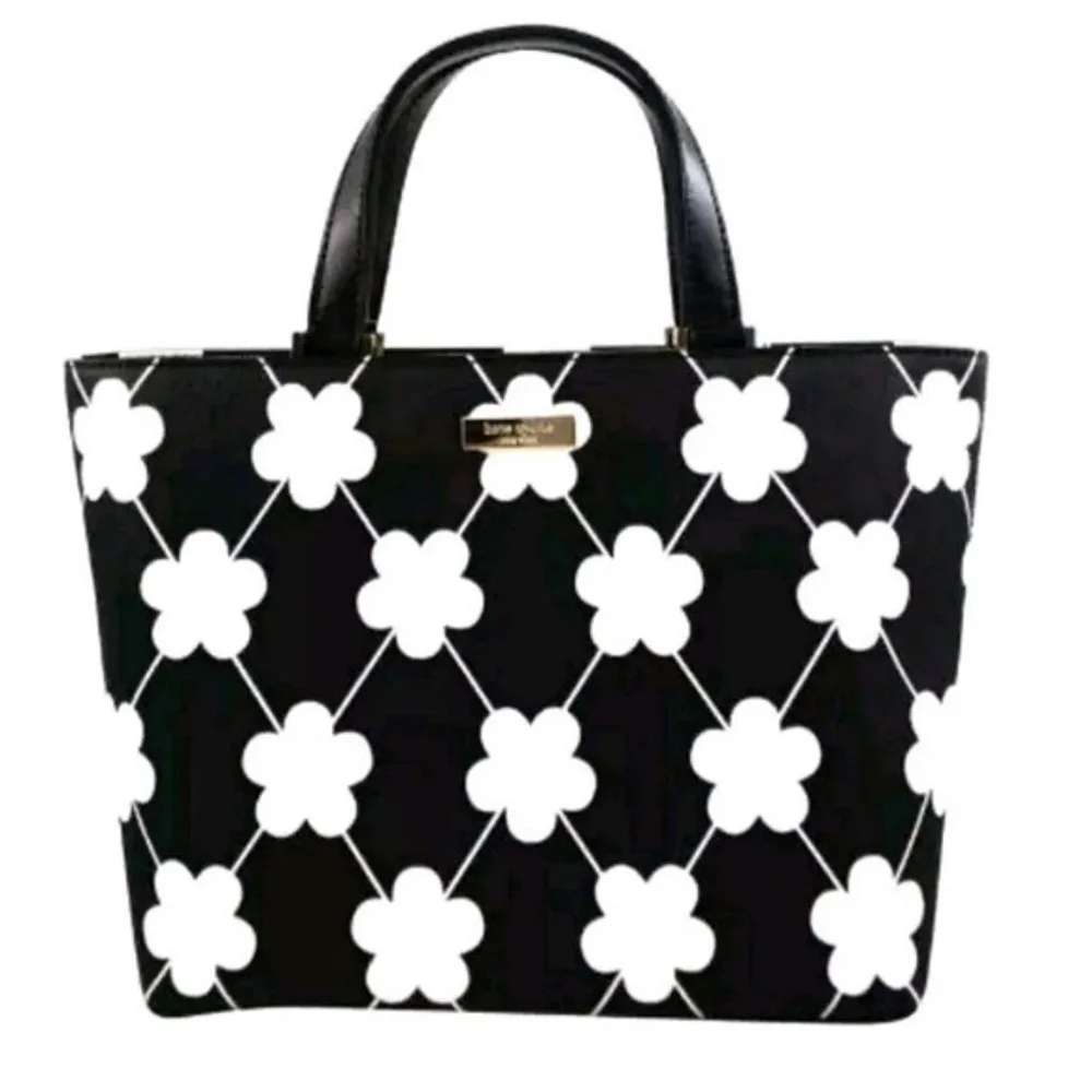 New Kate Spade Juno Floral Grant St Vinyl Mini Tote Black White $298